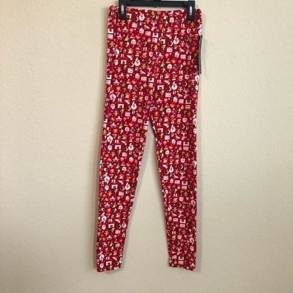 New Mix Leggings Christmas Print Pants Red NWT - Picture 1 of 5